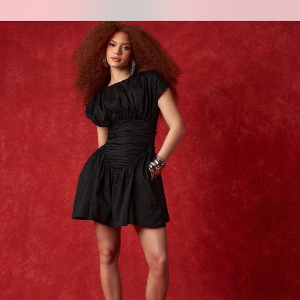 Kai Collective Adesuwa Ruched Cotton Mini Dress Black